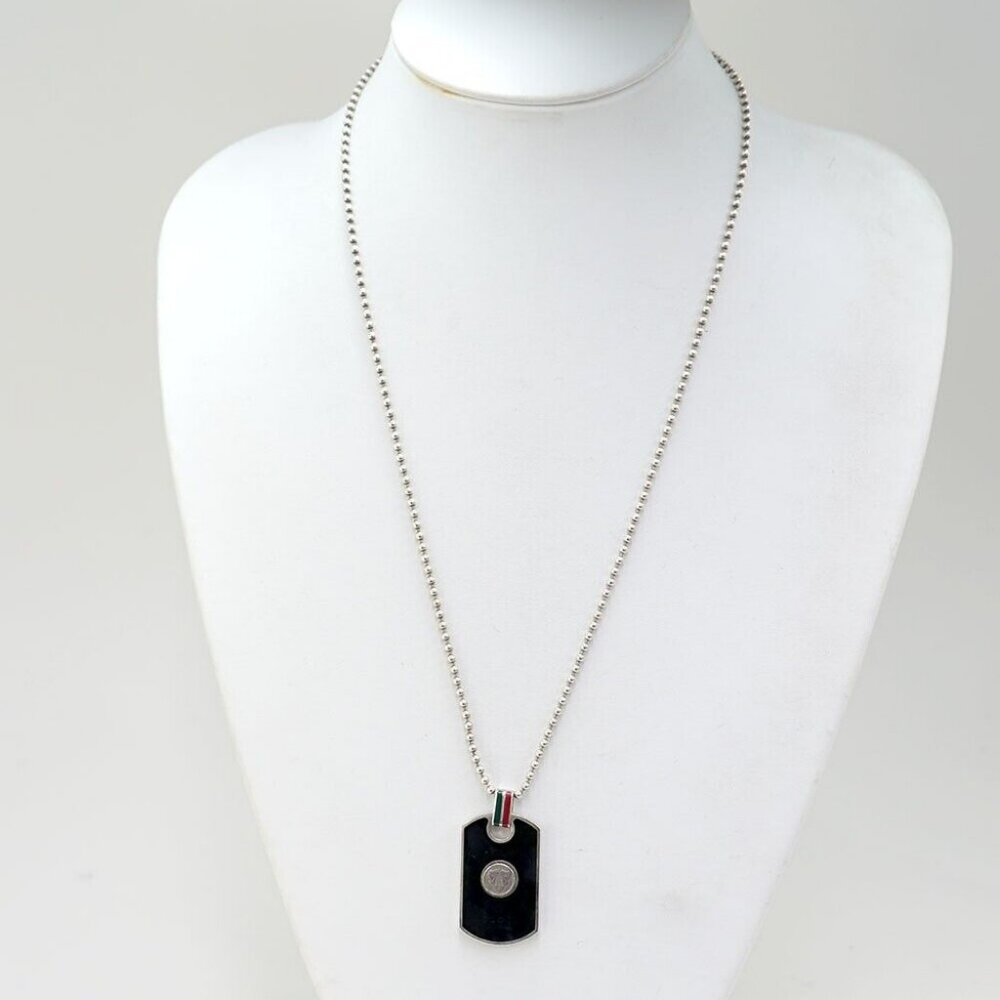GUCCI Logo Crest Emblem Ball Chain Necklace 23" Silver 925 Auth w/Bag